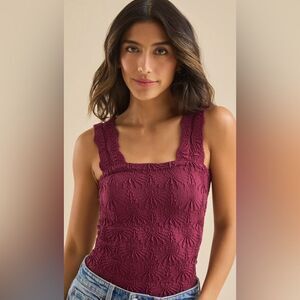 ALTAR’D STATE Blaire Wine Maroon Seamless Floral Square Neck Wide Strap Cami